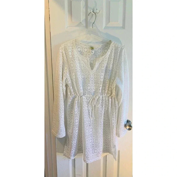 White Lace Long Sleeve Swimsuit Coverup Size XL - Picture 4 of 4